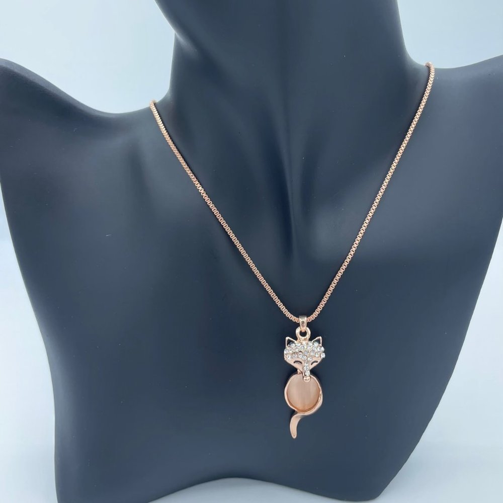 14K Gold Plated Cubic Zirconia Jewelry Necklace with a Fox Pendant